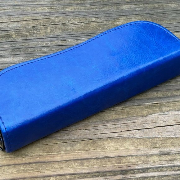 Glasses Case Empty Case for Eye wear Glasses Blue Faux Leather Case only - Picture 8 of 8